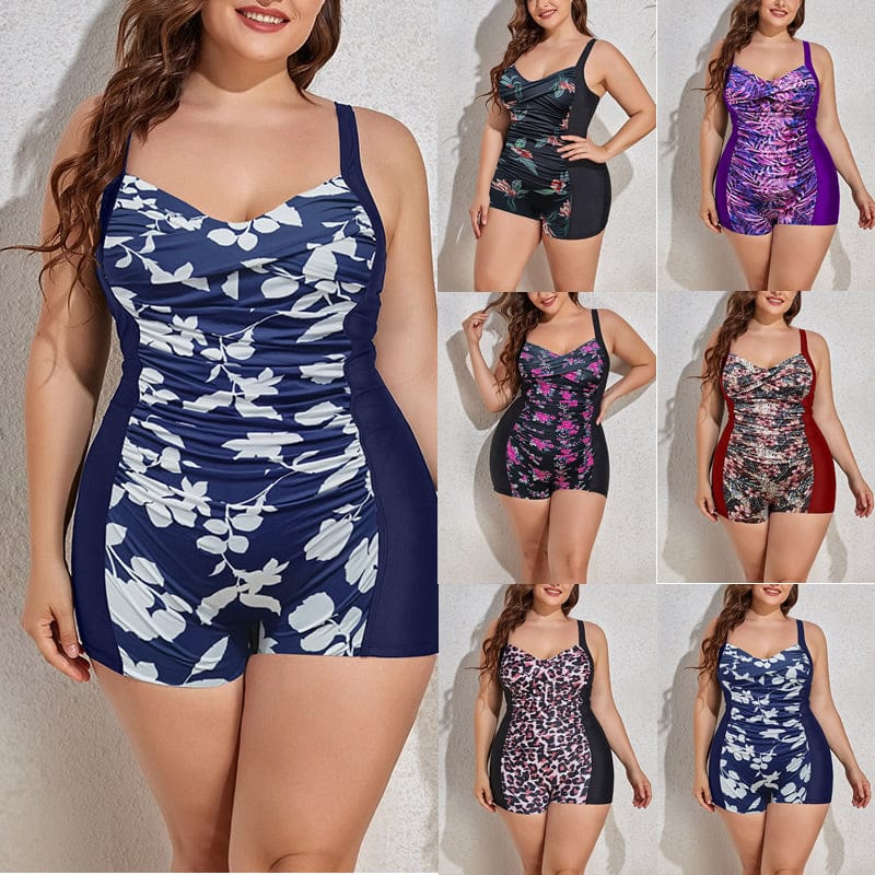 Flowers Printed Womens Swimsuits Halter Plus Size One Piece Tankinis Swimsuit