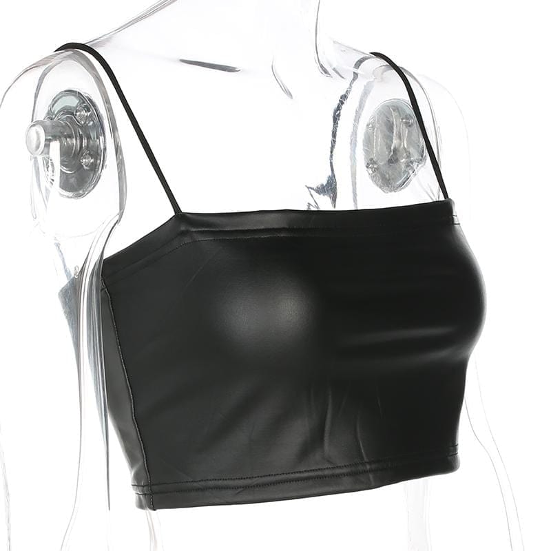 Faux Leather Spaghetti Top - Yosummer