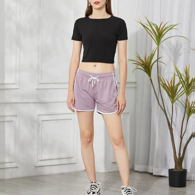 Ice Silk Crop Top Solid O - Neck Short Sleeve Boxy Tee - Yosummer