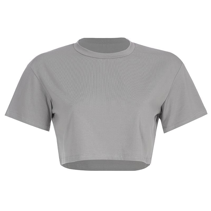 Short - Sleeve Crop Top T-shirt Round Neck - Yosummer