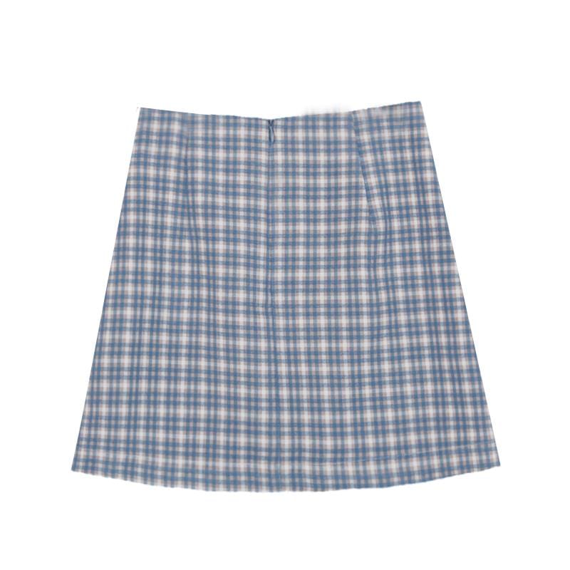 Color Block TR Checked High Waist Slim Mini Pencil Skirt
