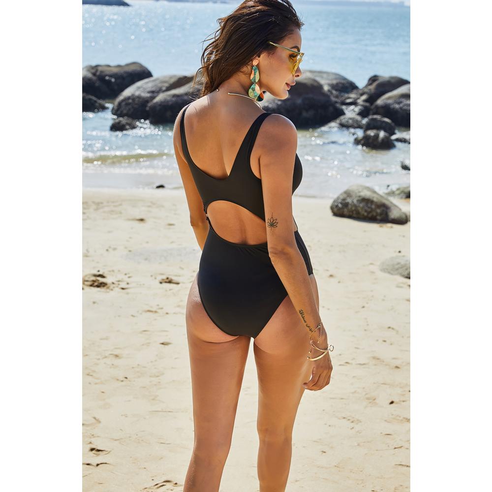 Cut-out U Back Open Front One Piece Swimsuit
