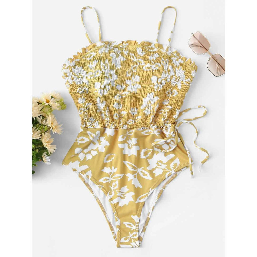 Floral Smocked Frill One Piece Swimsuit