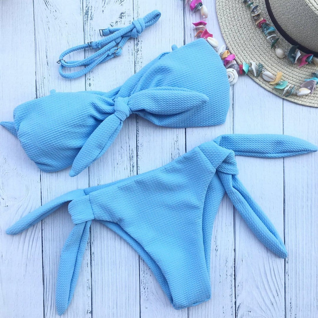 Knot Front and Sides Bandeau Bikini Swimsuit