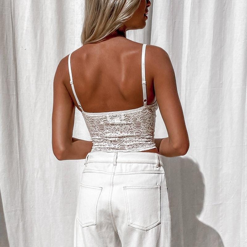 Scalloped White Lace V Neck Crop Top