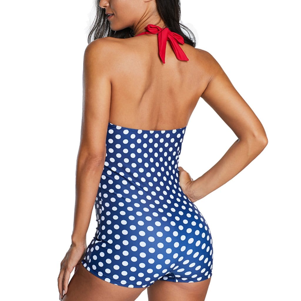 Tie Fornt polka dot low back One Piece Swimsuit